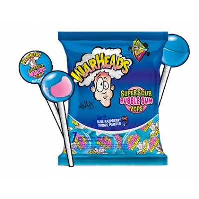 Warheads - Super Sour Bubble Gum Pops Blue Raspberry (105g)